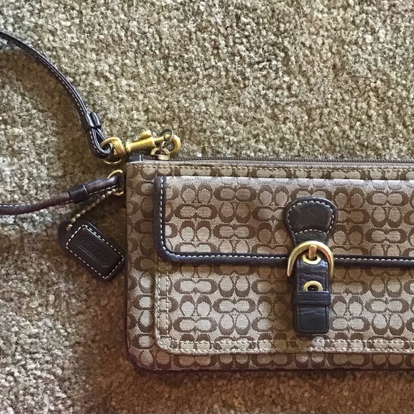 Coach Signature Brown Wristlet - Picture 1 of 6